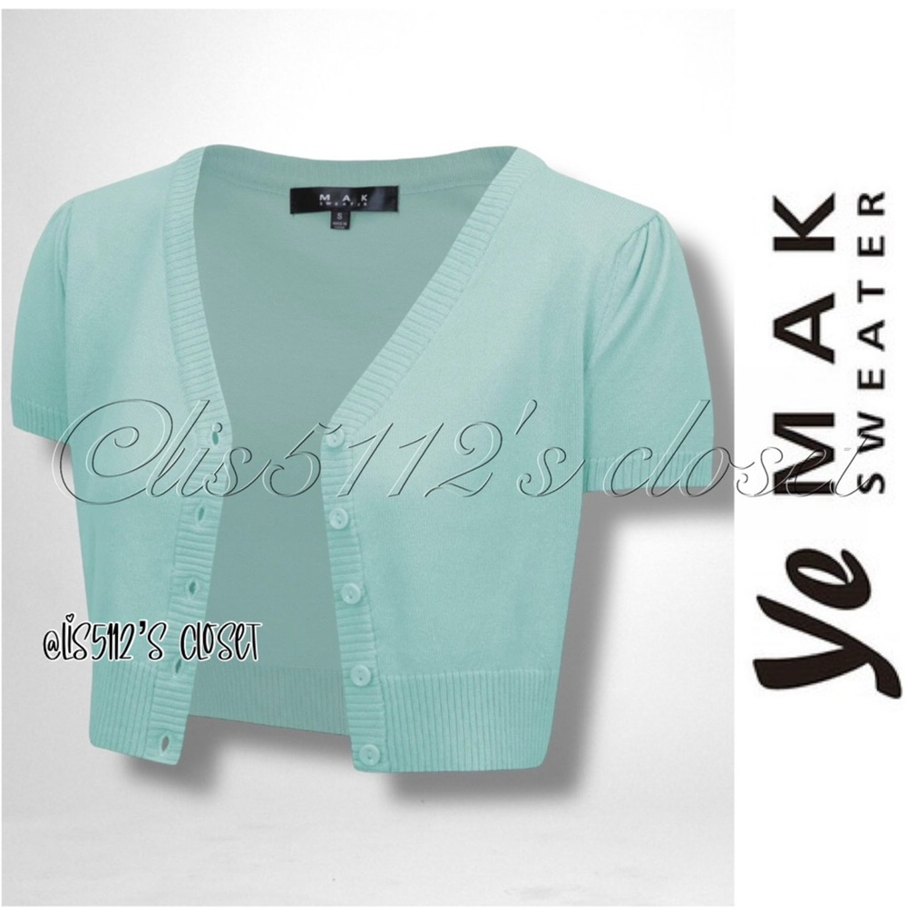 Ye MAK Mint Green Cropped Short Sleeve Cardigan Sweater Cardi 3X